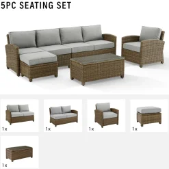 Bradenton 5Pc Outdoor Wicker Sectional Set