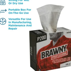 Brawny Professional Medium Duty Scrim Reinforced Wipers, 4-Ply, 9.25 x 16.69, Unscented, White, 166/Box, 5 Boxes/Carton