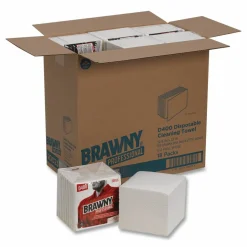 Brawny Professional Medium Duty Premium DRC 1/4 Fold Wipers, 1-Ply, 13 x 12.5, Unscented, White, 65/Pack
