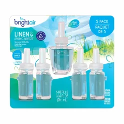 BRIGHT Air Electric Scented Oil Air Freshener Refill, Linen and Spring Breeze, 0.67 oz Bottle, 5/Pack