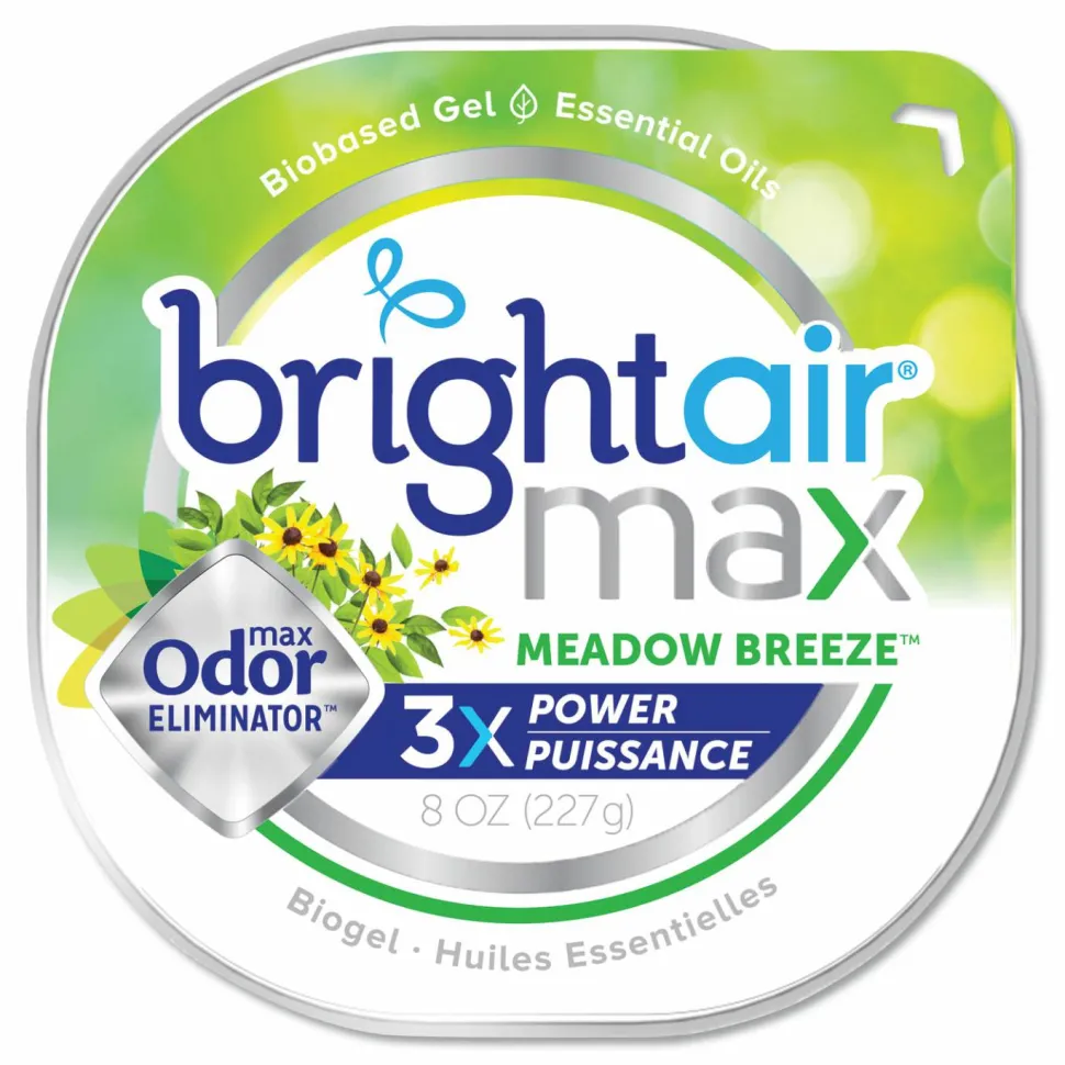 BRIGHT Air Max Odor Eliminator Air Freshener, Meadow Breeze, 8 oz Jar, 6/Carton
