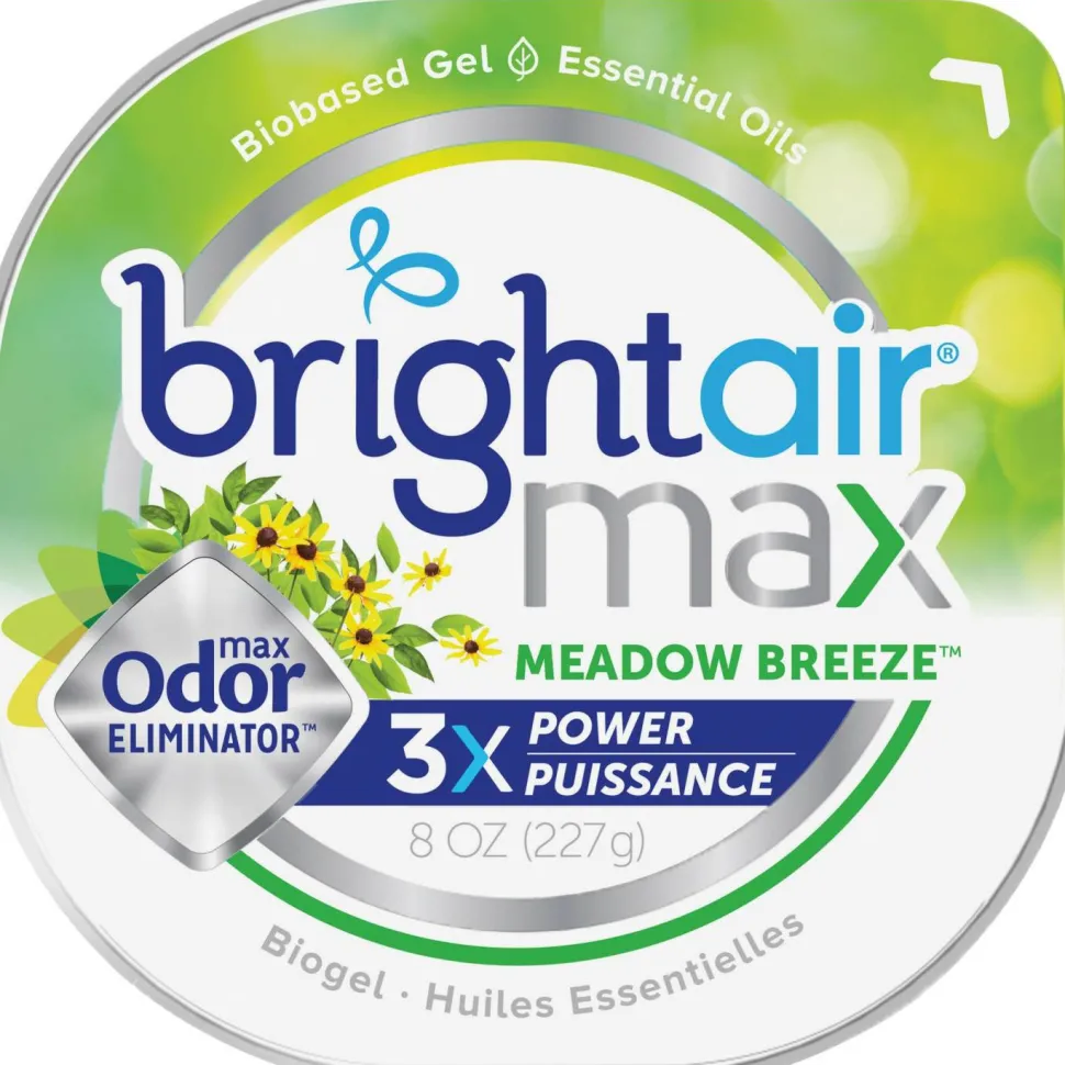 BRIGHT Air Max Odor Eliminator Air Freshener, Meadow Breeze, 8 oz Jar, 6/Carton