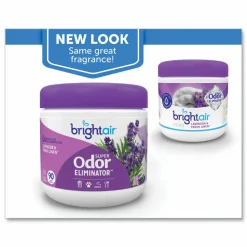 BRIGHT Air Super Odor Eliminator, Lavender and Fresh Linen, Purple, 14 oz Jar, 6/Carton