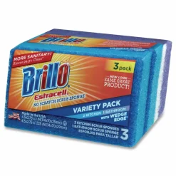 Brillo Estracell Scrub Sponge Variety Pack, 1 Bath, 2 Kitchen, 4.5 x 2.75, 1.12