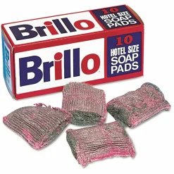 Brillo Hotel Size Soap Pad, 4 x 4, Charcoal/Pink, 10/Box