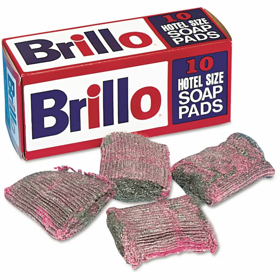 Brillo Hotel Size Soap Pad, 4 x 4, Charcoal/Pink, 10/Box