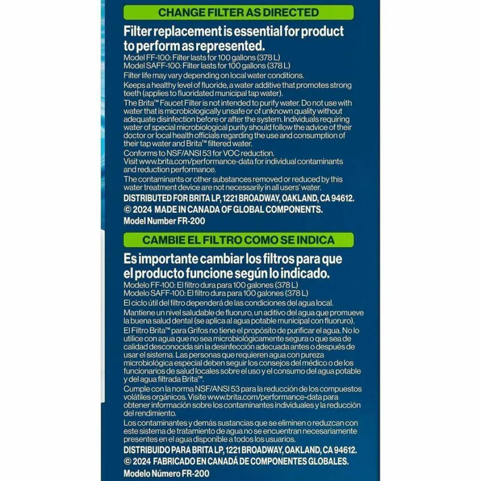 Brita On Tap Water Filtration System Replacement Filters For Faucets - 100 gal Filter Life - Blue, White - 1 Each
