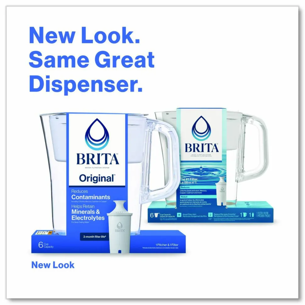 Brita Small 6-Cup Water Filter Pitcher with 1 Standard Filter, Denali, White, 2/Carton