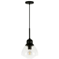 Brooks 8.12" Wide Pendant with Glass Shade in Blackened Bronze /Seeded
