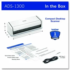 Brother ADS-1300 Compact Desktop Scanner, 600 dpi Optical Resolution, 20-Sheet Duplex Auto Document Feeder