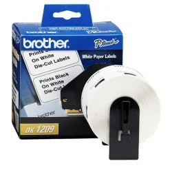 Brother DK-1209 Small Address Labels, White, 2 1/2" x 1 1/2", Roll Of 800