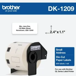 Brother DK-1209 Small Address Labels, White, 2 1/2" x 1 1/2", Roll Of 800