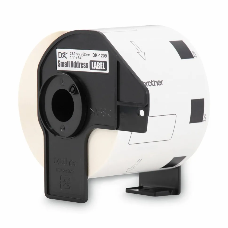 Brother DK-1209 Small Address Labels, White, 2 1/2" x 1 1/2", Roll Of 800