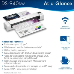 Brother DSMobile DS-940DW Sheetfed Scanner - 1200 dpi Optical