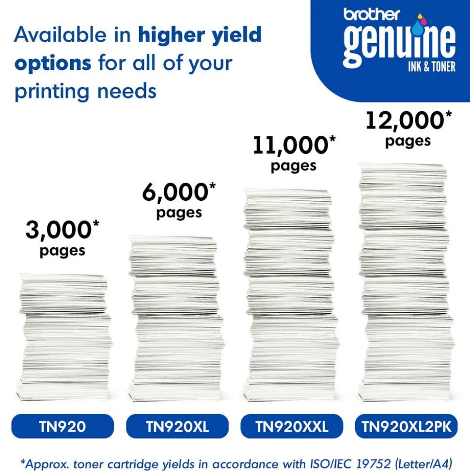 Brother Genuine Black High Yield Toner Cartridges, Pack Of 2, TN920XL2PK