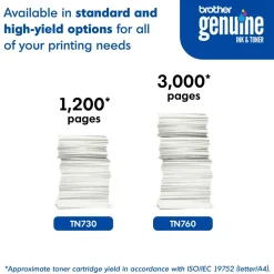 Brother Genuine TN760 Black High Yield Toner Cartridge