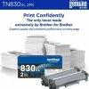 Brother Genuine TN830XL2PK Black High Yield Toner Cartridges, Pack Of 2