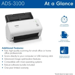 Brother High-Speed Desktop Scanner for Small Office & Home Office Professionals ADS-3100