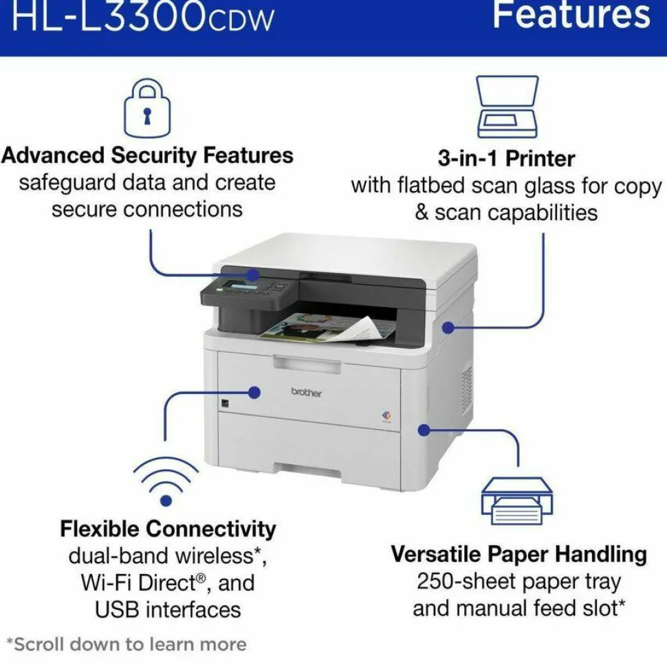 Brother HL-L3300CDW Wireless Digital Multi-Function Laser Color Printer With Refresh EZ Print Eligibility