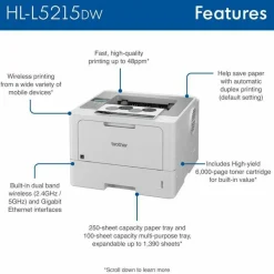 Brother HL-L5215DW Desktop Wireless Laser Printer - Monochrome