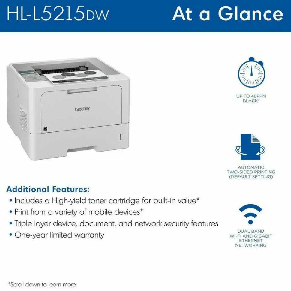 Brother HL-L5215DW Desktop Wireless Laser Printer - Monochrome