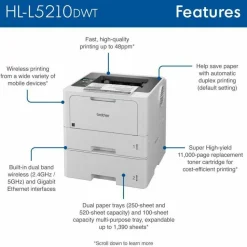 Brother HL-L5210DW Desktop Wireless Laser Printer - Monochrome