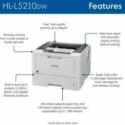 Brother HL-L5210DW Desktop Wireless Laser Printer - Monochrome