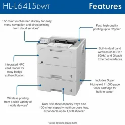 Brother HL-L6415DWT Desktop Wireless Laser Printer - Monochrome