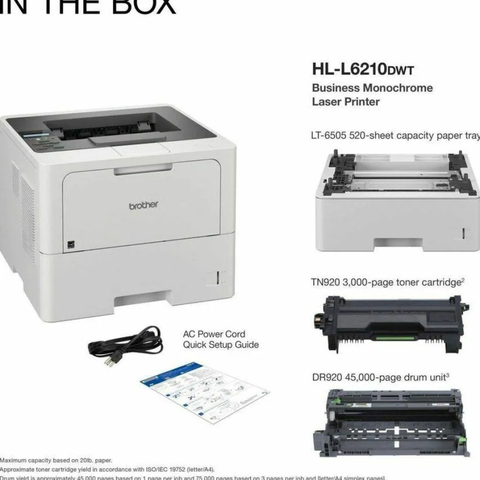 Brother HL-L6210DWT Wireless Business Monochrome Laser Printer with Dual Paper Trays
