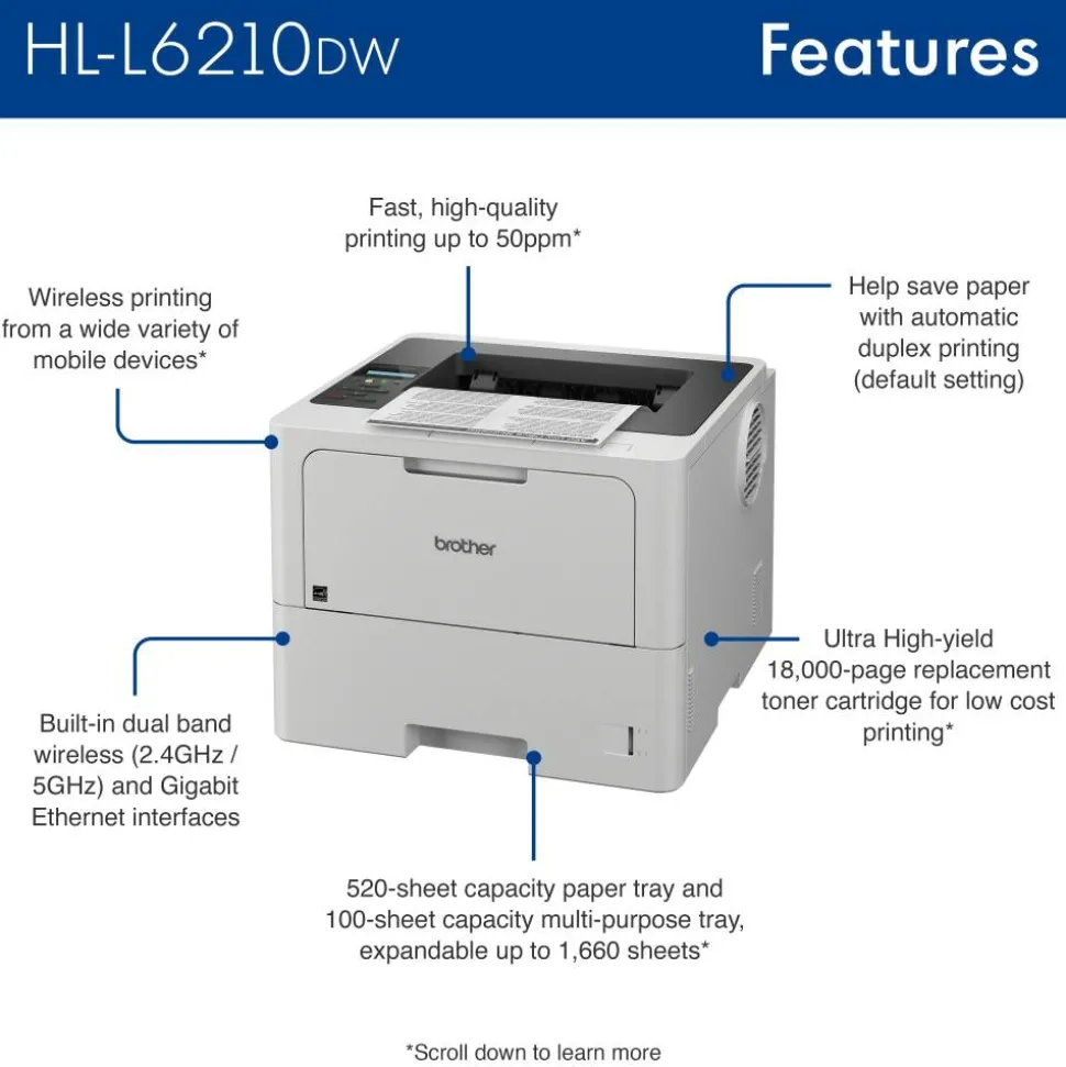 Brother HL-L6210DW Wireless Business Laser Monochrome Printer