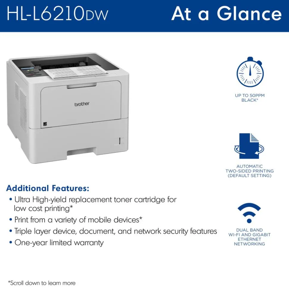 Brother HL-L6210DW Wireless Business Laser Monochrome Printer