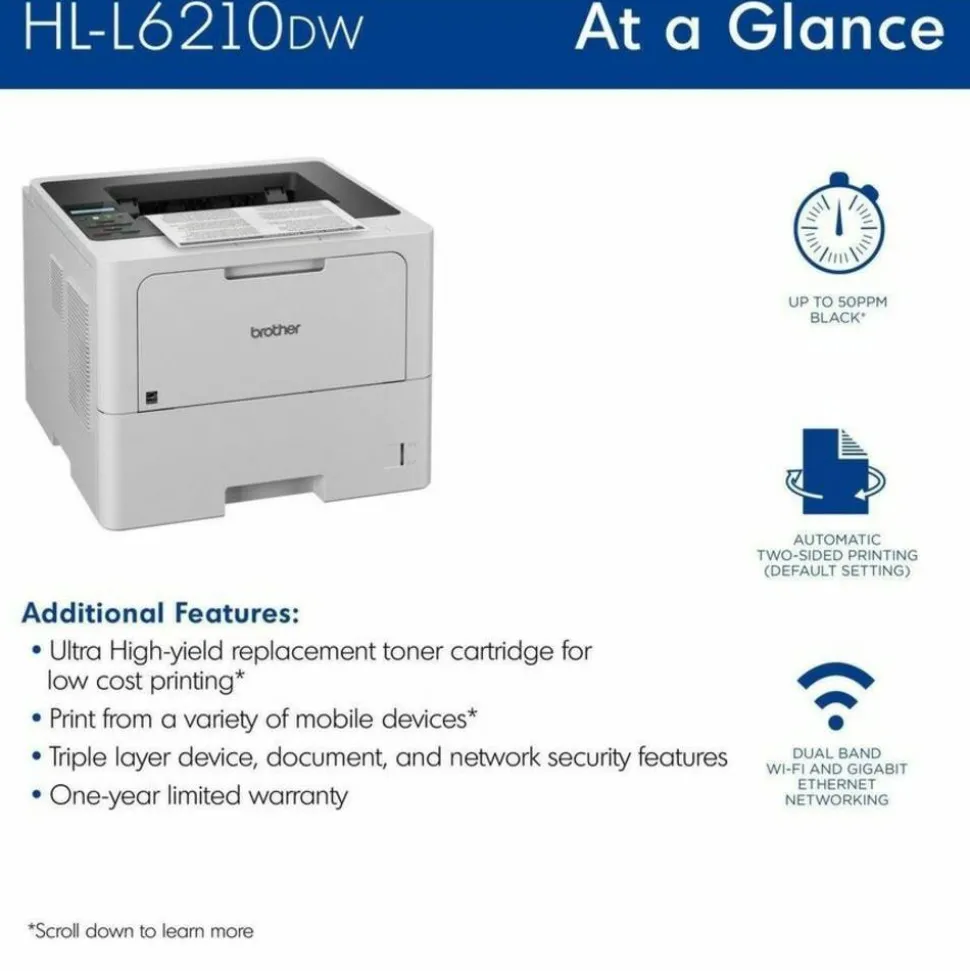 Brother HL-L6210DW Wireless Business Laser Monochrome Printer