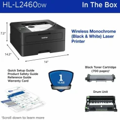 Brother HL-L2460DW Wireless Compact Monochrome Laser Printer, Duplex and Mobile Printing, Refresh EZ Print Eligibility