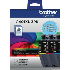 Brother LC401XL Cyan; Magenta; Yellow High-Yield Ink Cartridges, Pack Of 3, LC401XL3PKS
