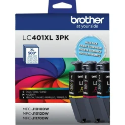 Brother LC401XL Cyan; Magenta; Yellow High-Yield Ink Cartridges, Pack Of 3, LC401XL3PKS