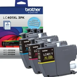 Brother LC401XL Cyan; Magenta; Yellow High-Yield Ink Cartridges, Pack Of 3, LC401XL3PKS
