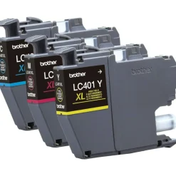 Brother LC401XL Cyan; Magenta; Yellow High-Yield Ink Cartridges, Pack Of 3, LC401XL3PKS