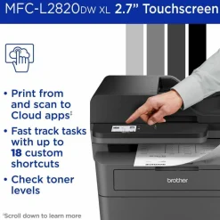 Brother MFC-L2820DW XL Wireless Compact Monochrome All-in-One Laser Printer with up to 4,200 pages of toner included