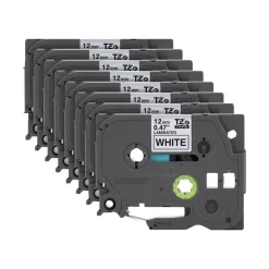 Brother P-Touch Label Maker Tape, Black/White, Pack Of 8 Rolls