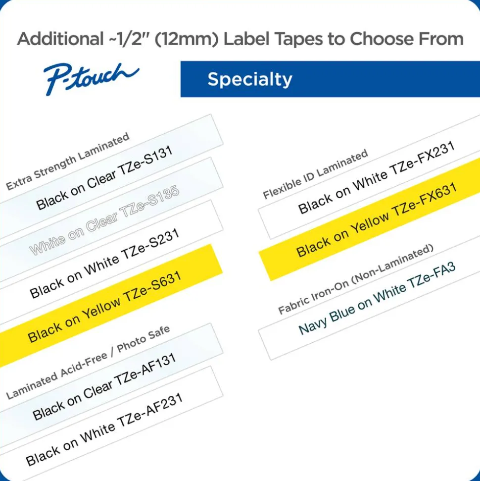 Brother P-Touch TZe-231 Label Tape, 1/2" x 26-1/4', White/Black, Pack Of 4 Rolls