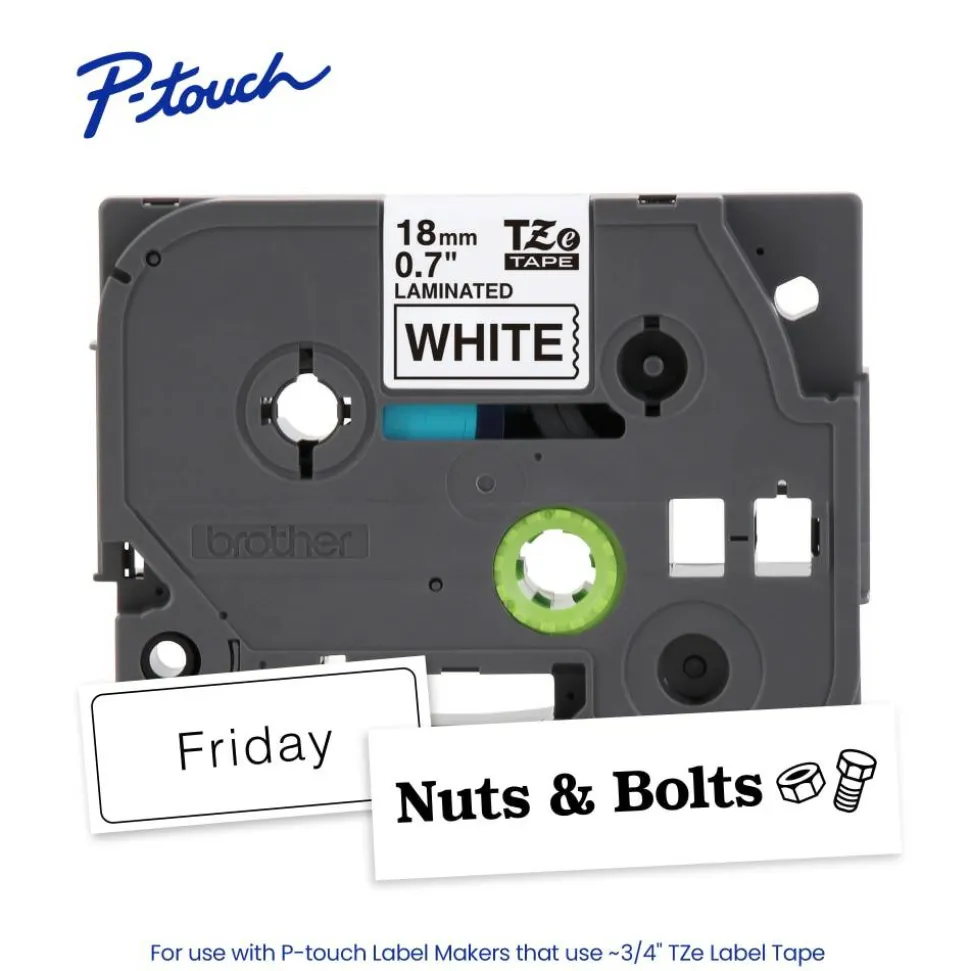 Brother P-touch TZe241, Laminated, 3/4" x 26.2 ft (18mm x 8m), Black on White Label Tape