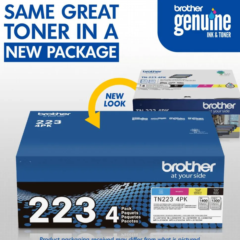 Brother TN223 Black And Cyan, Magenta, Yellow Toner Cartridges, Pack Of 4, TN223 combo
