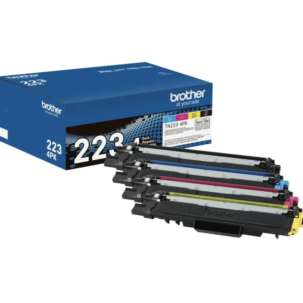 Brother TN223 Black And Cyan, Magenta, Yellow Toner Cartridges, Pack Of 4, TN223 combo