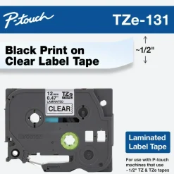 Brother TZe-131 Black-On-Clear Tape, 0.5