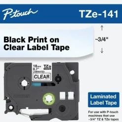 Brother TZe-141 Black-On-Clear Tape, 0.75