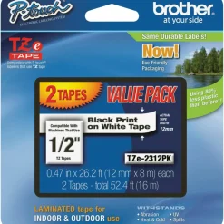 Brother TZe-231 Black-On-White Tapes, 0.5" x 26.2', Pack Of 2