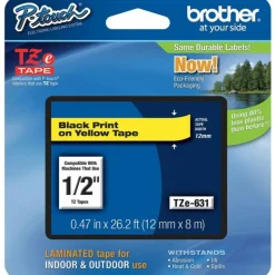 Brother TZe-631 Black-On-Yellow Tape, 0.5