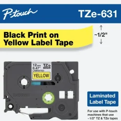 Brother TZe-631 Black-On-Yellow Tape, 0.5