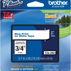 Brother TZe-243 Blue-On-White Tape, 0.75