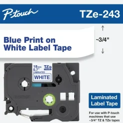 Brother TZe-243 Blue-On-White Tape, 0.75